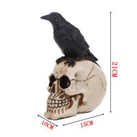 Figurine de tête de corbeau en résine noire, ornement squelette, art gothique, 10 x 15 x 19 cm, décoration d'intérieur