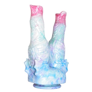 NNSX Dildo de silicona sintética bicolor de dos cabezas con ventosas fuertes, longitud total 22 cm, juguete tapón anal - Product Image 4