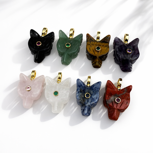 Nouveautés : Pendentifs <span class=keywords><strong>de</strong></span> mode en pierres naturelles sculptées en forme <span class=keywords><strong>de</strong></span> renard, breloques tête <span class=keywords><strong>de</strong></span> <span class=keywords><strong>loup</strong></span> en améthyste et sodalite pour colliers DIY et bijoux en cristal - Product Image 5