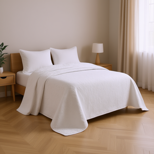 ชุดผ้าคลุมเตียงคู่แบบกลับด้านได้ สีขาว ผ้าฝ้าย ลายเย็บเรียบ สไตล์สบายๆ - Product Image 2