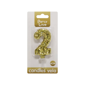 Candele Decorative 'Party Love' Numero 2 con Glitter Dorato 6Cm per Torte di Compleanno - Product Image 3