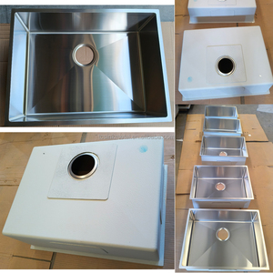 Évier de cuisine à montage sous plan, simple bac, fait <span class=keywords><strong>main</strong></span>, sans robinet, surface brossée, 587x435x181mm - Product Image 4