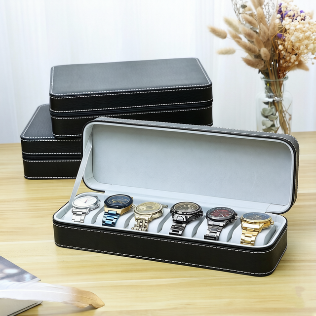 Black Ostrich-pattern PU Leather Watch Storage Dust-proof Zipper Bag Watch Storage Bag