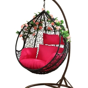 Chaise cocoon confortable supérieure-<span class=keywords><strong>Rotin</strong></span> circulaire/ovale fabriqué à la main + cadre en fer, intégration d'oreiller d'accoudoir respirant - Product Image 1