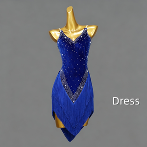 Abito da ballo latino da donna con frange e strass in velluto, costume da competizione per sala da ballo, schiena scoperta, per performance sul palco, all'ingrosso - Product Image 1