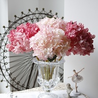Fleur artificielle d'hortensia en soie haut de gamme, effet vieilli et bords brûlés, couleur peinture à l'huile corail, pour décoration intérieure et mariage