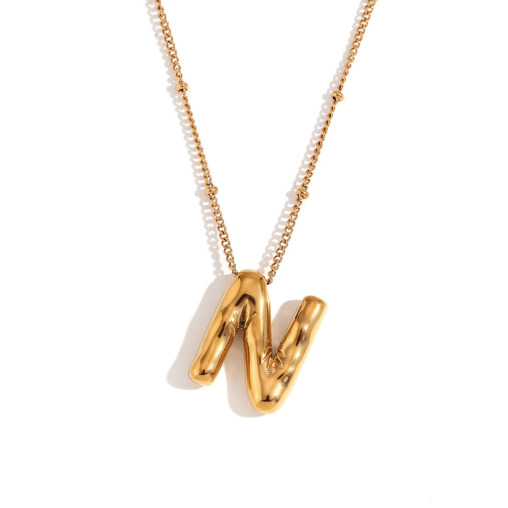 Party Balloon Letter Pendant Necklace - Gold -N