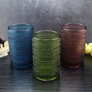 Maschinen gefertigte Perlen Punkte Design grün lila Rauch blau Highball Glas Tasse bunte Trinkgläser Tasse Weinglas für Hotel