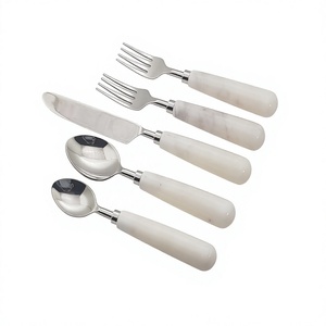 Stainless Steel & Resin & Marble Handle Silver Plated 5-Piece Flatware Set for Party Use <b>Star</b> Crafts India - Product Image 1
