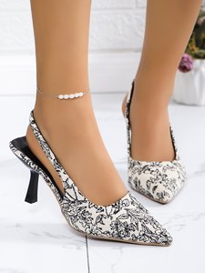 Sandalias de Moda con Punta en Pico y Flores para Mujer, Estilo Británico, Talla Grande, Parte Superior de PU, Suela de Goma, Tacón Alto, Verano 2024 - Product Image 6