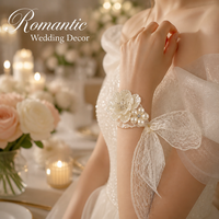 Corsage de poignet en dentelle et tulle avec fleur de perle coquillage pour mariée, demoiselle d'honneur, mariage, banquet, douche nuptiale, fiançailles, fête, décoration