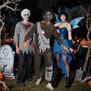 YUIQPKJX Disfraz de zombie para adultos con máscara y pegatinas para cosplay de Halloween, traje unisex - Product Image 6