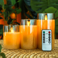 Bougies LED sans flamme en cire, télécommandées, lot de 3, avec minuterie, effet vacillant réaliste, en verre ambré, à piles, décoratives, vente en gros