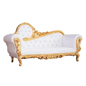 Factory Direct Golden White Wood Carved French Luxury Antique Chaise Lounge