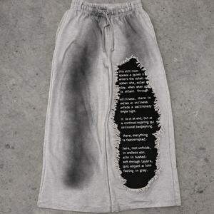 Pantalon de jogging ample en coton molletonné surdimensionné personnalisé Hip Hop, lavage à l'acide, lavage sale, broderie de patch, jambe large - Product Image 1