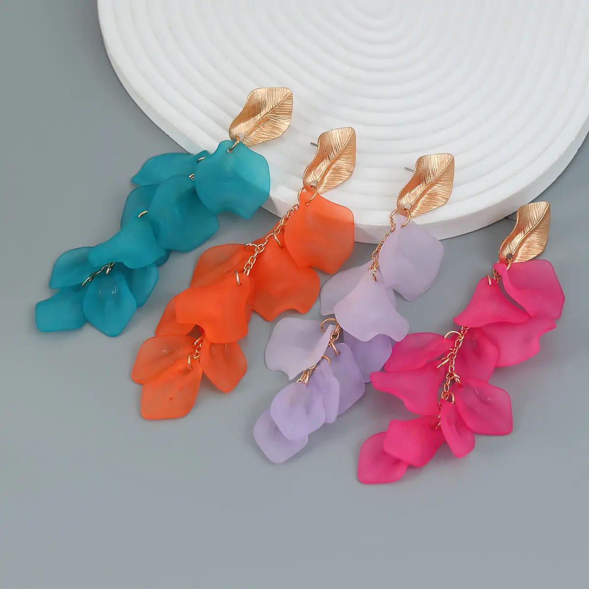 New Arrival Floral Earrings Girls Women Jewelry Tassel Earrings Alloy Multi-layer Resin Petal Earrings