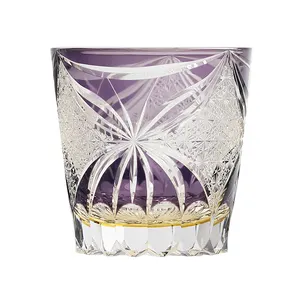 Hot Sale Japanese Style 8OZ Old Fashioned Whisky Glasses Hand-Cut Amber Purple Color Shot Glasses Whiskey Water Fine Wine Glass