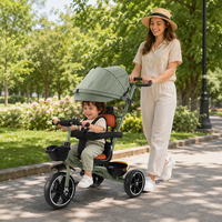 Tricycle poussette 4 en 1 pour enfant avec poignée parentale, auvent pare-soleil, panier et barrière de sécurité