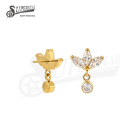 SUPERSTAR ASTM F136 Titane Embouts sans filetage à dos plat avec fixation à broche et griffes, Ornement pendulaire en CZ taille marquise pour piercing oreille et lèvre