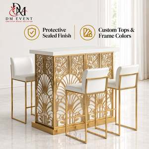 Mesa de cóctel desmontable de acero inoxidable dorado estilo Art Déco para alquiler de espacios de recepción de bodas para compradores de adquisiciones de hoteles - Product Image 1