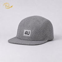 Casquette de baseball 5 panneaux unisexe 4U grise en jersey de coton ajustée, style décontracté et sportif, logo avant réglable, couleur unie