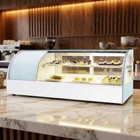 Lemari Pendingin Display Kue Kaca Lengkung 2 Tingkat dengan Lampu LED untuk Kafe dan Toko Roti