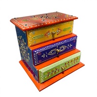Coffret de rangement pour bijoux et cosmétiques SwamiG TradeX en bois artisanal à 3 tiroirs avec artisanat traditionnel indien