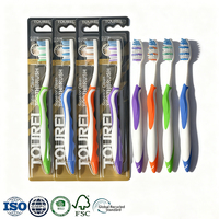 Fabricants de brosses à dents en plastique pour adultes à poils mi-durs en nylon avec logo