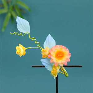 Nouvelle Coiffe Hanfu Fleur de Tournesol Dégradé Rose-Jaune Faite à la Main Originale 2025 avec Motif Floral Perforé - Product Image 2