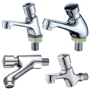 Economical Public Toilet Bathroom Deck Mounted Press Push Button Tap Faucet Water Saver Brass Cold Water Basin Tap