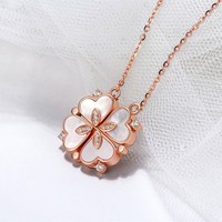 Kalung Liontin Hati CZ Berlapis Emas 18k 2-in-1 Lipat dengan Cangkang Mutiara dan Magnet Berbentuk Semanggi Berdaun Empat, Perhiasan Keberuntungan untuk Wanita