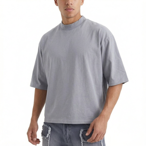 เสื้อยืดโอเวอร์ไซส์ทรงหลวม คอโอ แขนสั้น ผ้าฝ้าย 100% น้ำหนัก 260 กรัม สำหรับผู้ชาย ทรงบ็อกซี่  ถักทอ  รับสกรีนลายตามสั่ง - Product Image 5