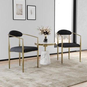 Ensemble de 2 chaises de salle à manger OE HOME, style mid-century modern, dossier en bouclette, revêtement en velours, écologiques, durables, métal noir - Product Image 6