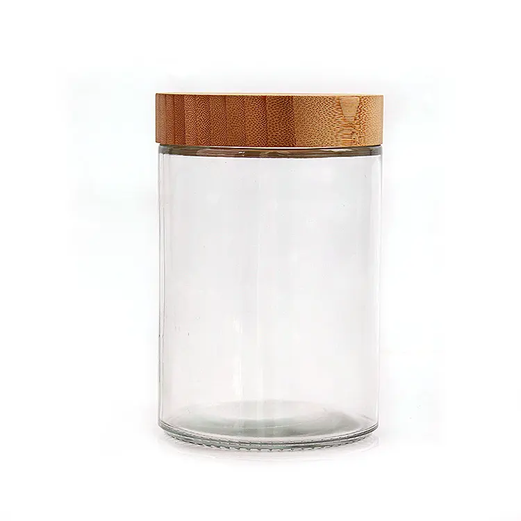glass jar supplier wide mouth airtight 730ml clear glass food storage jar container with bamboo wooden lid