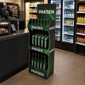 Drink Display Corrugated Paper Floor <b>Stand</b> 3-Tier Green Rack For Beverage Cans Bottles Supermarket Retail Zone - Product Image 3