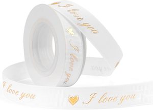 Rubans en gros-grain personnalisés en usine, 5/8 pouces, écologiques, imprimés à <span class=keywords><strong>l</strong></span>'or, « Je t'aime », blancs, <span class=keywords><strong>pour</strong></span> mariage, Saint-Valentin, <span class=keywords><strong>pour</strong></span> cadeaux - Product Image 6