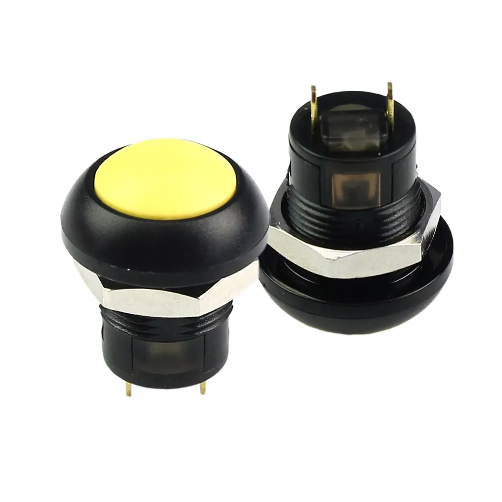 Impermeabile 12mm Elettrico Autobloccante Tasto Cupola 2 Pins Push Button Switch