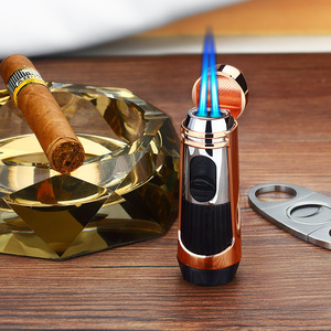 Nouveau briquet gonflable Portable Double flamme bleue avec coupe-cigare porte-cigare multi-fonction briquet à <span class=keywords><strong>gaz</strong></span> Portable en gros - Product Image 2