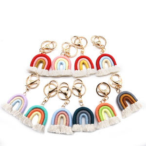 Porte-clés sac arc-en-ciel tissé à la main <span class=keywords><strong>de</strong></span> style nordique, pompon bohème, accessoire clé INS européen et américain - Product Image 4
