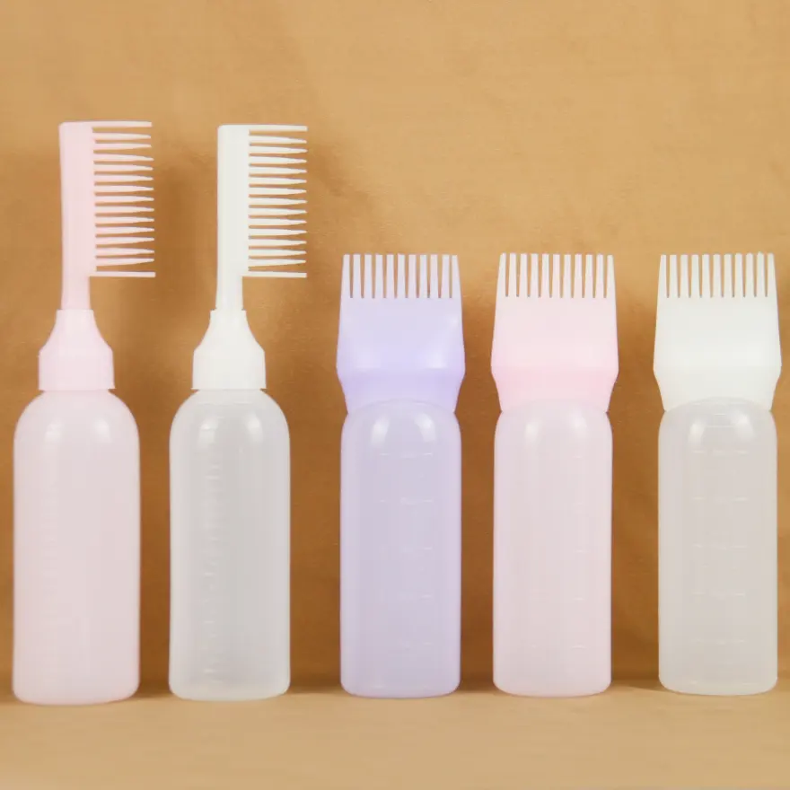 Popular Professional Hair Oil Dispensing 6oz 180ml Salon Hairdressing Dyeing Applicator Bottle With Brush Comb