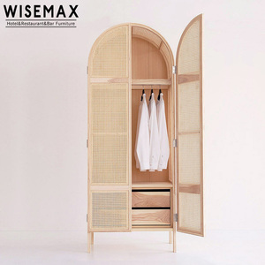 WISEMAX FURNITURE Modern Home Rattan Bedroom Furniture Multiple Solid Wooden <strong>Wardrobe</strong> Closet 2 Doors Clothes Storage <strong>Wardrobe</strong> - Product Image 2