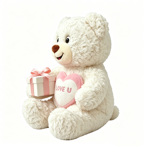 ตุ๊กตาหมีสีขาวแบบกำหนดเองพร้อมกล่องของขวัญริบบิ้นสีชมพู ปักลาย LOVE U รูปหัวใจสีชมพูที่อก นั่งอยู่ในกล่อง - Product Image 3