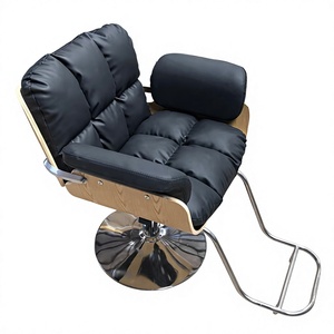 Black Padded Barber Chair Salon Styling Chair Swivel Salon Furniture with Side Support and Footrest - Product Image 1
