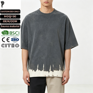 T-shirt en coton surdimensionné pour homme, style vintage délavé, imprimé éclaboussures, manches courtes, col rond, coupe ample, décontracté, personnalisable avec logo - Product Image 1