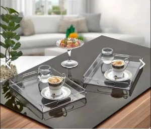 Plexi Rectangular <span class=keywords><strong>Bandeja</strong></span> DE PRESENTACIÓN DE CAFÉ decorativa <span class=keywords><strong>Bandeja</strong></span> de servicio transparente Vidrio plexy - Product Image 1