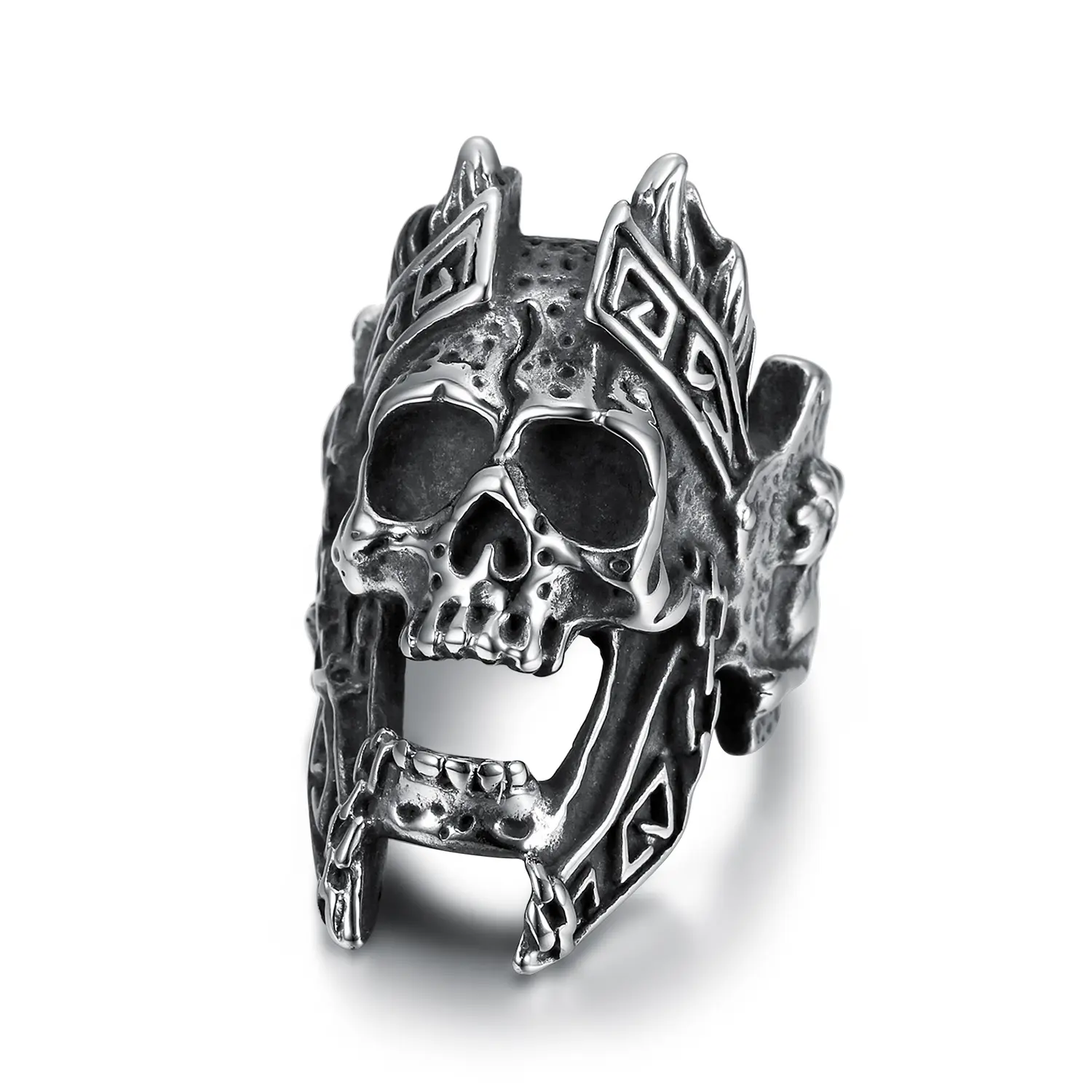 Custom Design Hot Selling Männer Vintage Gothic Biker Edelstahl Fingerring Hip-Hop Punk Silber Schädel Ring Größe 7-15