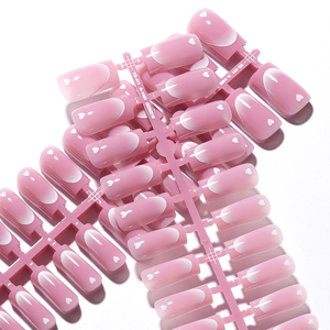 Vente en gros de 120 faux <span class=keywords><strong>ongles</strong></span> carrés français, pointes en gel souple, design cœur brun rose, <span class=keywords><strong>ongles</strong></span> à presser, pointes françaises - Product Image 5