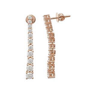 18K 14K Gold Plated Round <b>Diamond</b> Line <b>Earrings</b> Long Drop <b>Dangle</b> <b>Earrings</b> Round Cut Tennis <b>Earrings</b> Bridal Women Jewelry Gift - Product Image 2