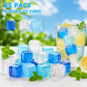 Ensemble de glaçons réutilisables carrés bleus de qualité alimentaire sans BPA, non diluants, recongelables, pour bar, whisky, vodka, café, cocktails, en plastique - Product Image 3