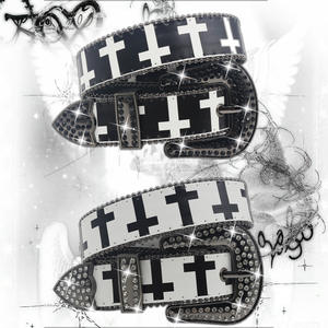 Fábrica personalizada moda Rhinestone hebilla Cruz impreso hombres Punk PU cuero mujeres Y2K Jeans BB <span class=keywords><strong>Simon</strong></span> cinturones - Product Image 1